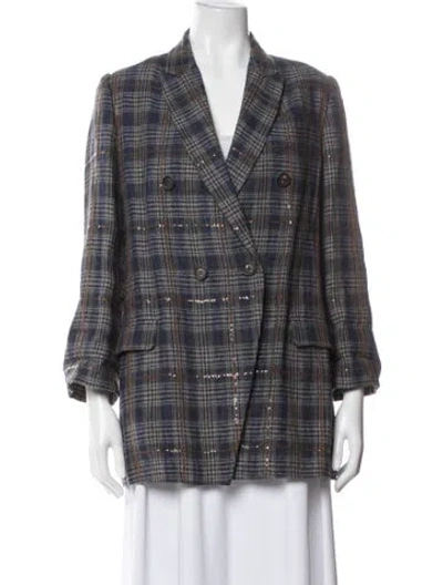Pre-owned Brunello Cucinelli Linen Plaid Print Blazer
