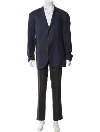 Pre-owned Brunello Cucinelli Linen Plaid Print Blazer In Blue