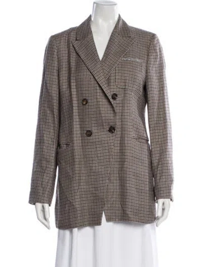 Pre-owned Brunello Cucinelli Linen Plaid Print Blazer In Brown
