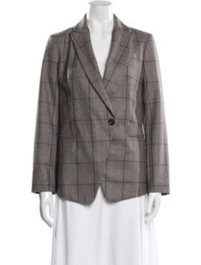 Pre-owned Brunello Cucinelli Linen Plaid Print Blazer In Brown