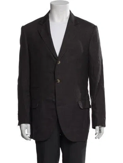 Pre-owned Brunello Cucinelli Linen Plaid Print Blazer In Brown