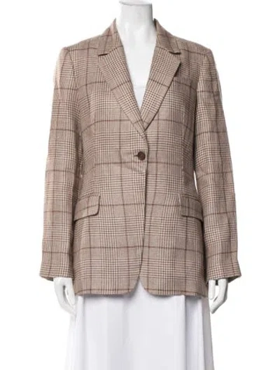 Pre-owned Brunello Cucinelli Linen Plaid Print Blazer In Brown/neutrals