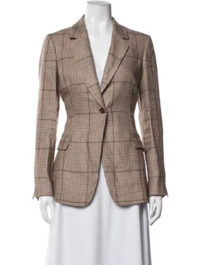 Pre-owned Brunello Cucinelli Linen Plaid Print Blazer In Brown/neutrals