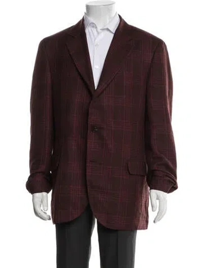 Pre-owned Brunello Cucinelli Linen Plaid Print Blazer In Burgundy