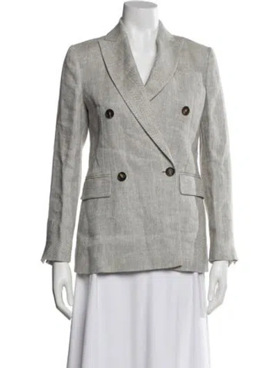 Pre-owned Brunello Cucinelli Linen Plaid Print Blazer In Gray