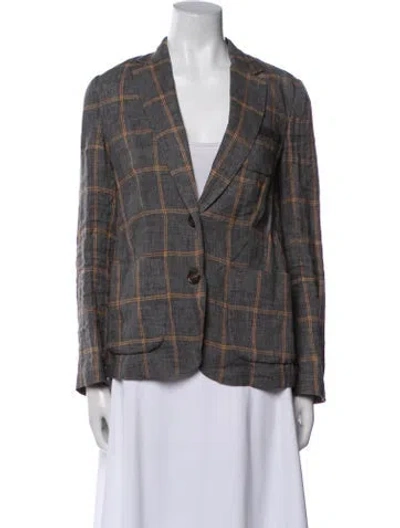 Pre-owned Brunello Cucinelli Linen Plaid Print Blazer In Gray
