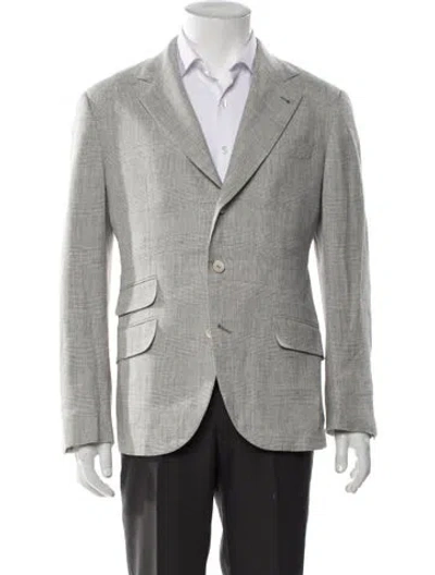 Pre-owned Brunello Cucinelli Linen Plaid Print Blazer In Gray