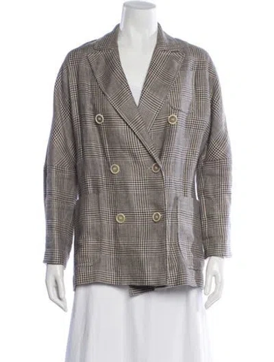 Pre-owned Brunello Cucinelli Linen Plaid Print Blazer In Neutral