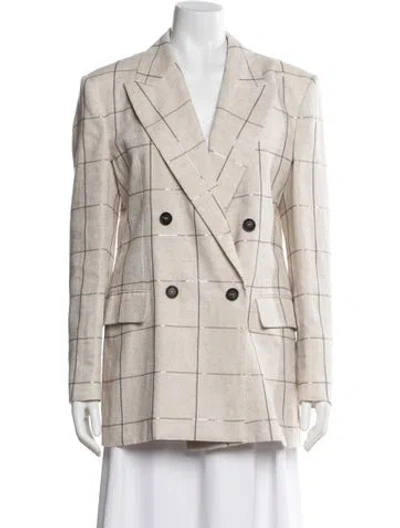 Pre-owned Brunello Cucinelli Linen Plaid Print Blazer W/ Tags In Neutral