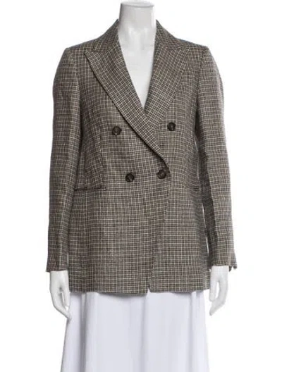 Pre-owned Brunello Cucinelli Linen Plaid Print Blazer W/ Tags In White