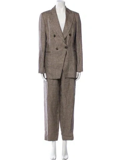 Pre-owned Brunello Cucinelli Linen Plaid Print Pantsuit In Neutral