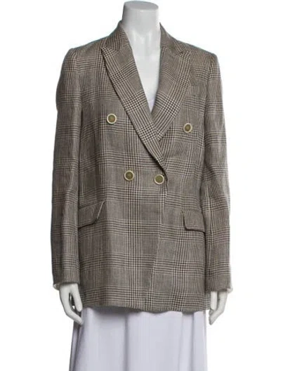 Pre-owned Brunello Cucinelli Linen Plaid Print Peacoat In Gray