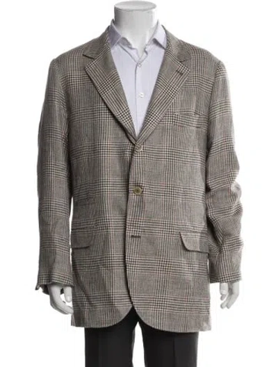 Pre-owned Brunello Cucinelli Linen Plaid Print Sport Coat In Neutral