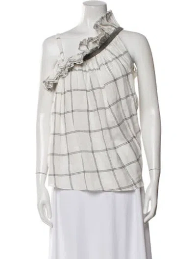 Pre-owned Brunello Cucinelli Linen Plaid Print Top In White