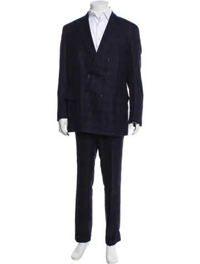 Pre-owned Brunello Cucinelli Linen Plaid Print Two-piece Suit In Blue