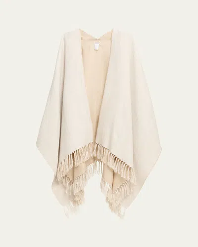 Brunello Cucinelli Linen Platinum Fringed Poncho In Neutral