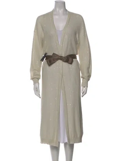 Pre-owned Brunello Cucinelli Linen Plunge Neckline Sweater In Neutral