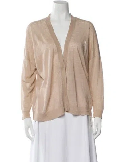 Pre-owned Brunello Cucinelli Linen Plunge Neckline Sweater In Neutral