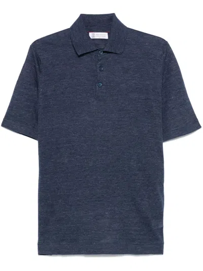 Brunello Cucinelli Linen Polo Sweater In Blue