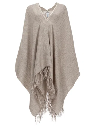 Brunello Cucinelli Linen Poncho Stole In Beige