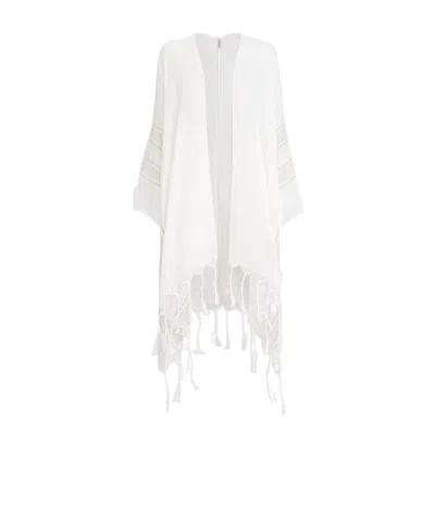 Brunello Cucinelli Linen Poncho With Broderie Anglaise In White