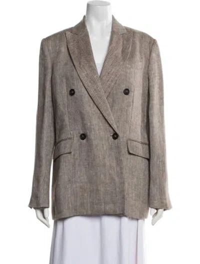 Pre-owned Brunello Cucinelli Linen Printed Blazer In Brown
