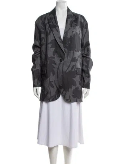 Pre-owned Brunello Cucinelli Linen Printed Blazer In Gray