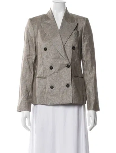 Pre-owned Brunello Cucinelli Linen Printed Blazer In Gray