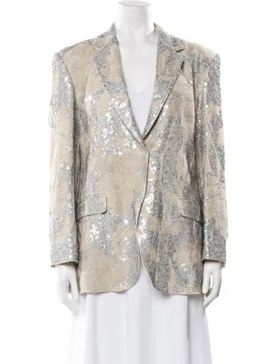 Pre-owned Brunello Cucinelli Linen Printed Blazer In Neutral