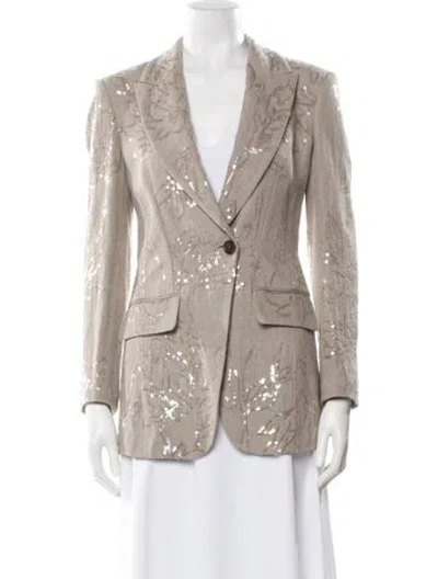 Pre-owned Brunello Cucinelli Linen Printed Blazer In Neutral