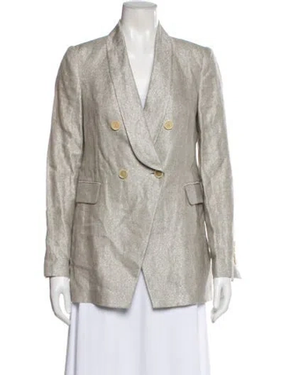 Pre-owned Brunello Cucinelli Linen Printed Blazer In Silver