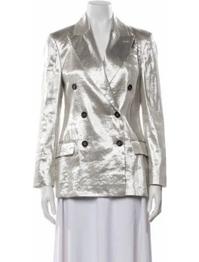 Pre-owned Brunello Cucinelli Linen Printed Blazer In Silver