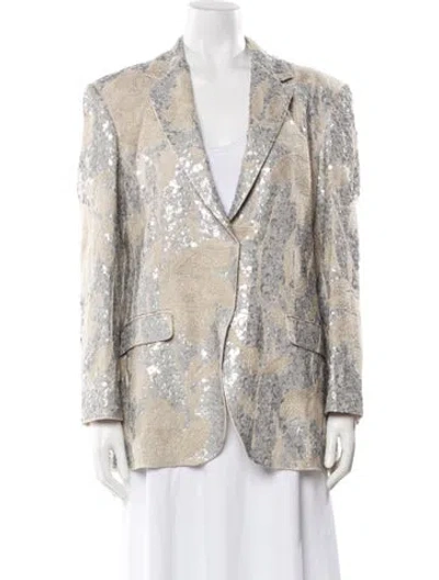 Pre-owned Brunello Cucinelli Linen Printed Blazer W/ Tags In Neutral