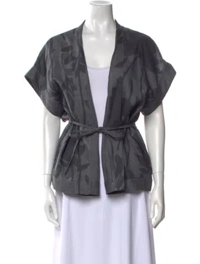 Pre-owned Brunello Cucinelli Linen Printed Blouse In Gray