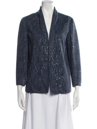 Pre-owned Brunello Cucinelli Linen Printed Evening Jacket In Blue