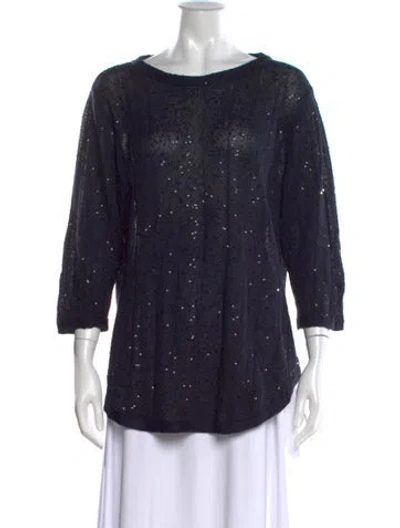 Pre-owned Brunello Cucinelli Linen Printed Sweater In Blue
