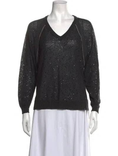 Pre-owned Brunello Cucinelli Linen Printed Sweater In Grey