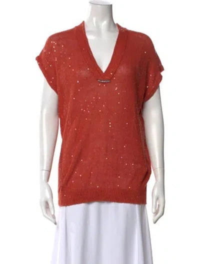 Pre-owned Brunello Cucinelli Linen Printed Sweater In Orange
