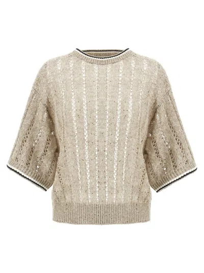 BRUNELLO CUCINELLI BRUNELLO CUCINELLI LINEN RIBBED NET SWEATER
