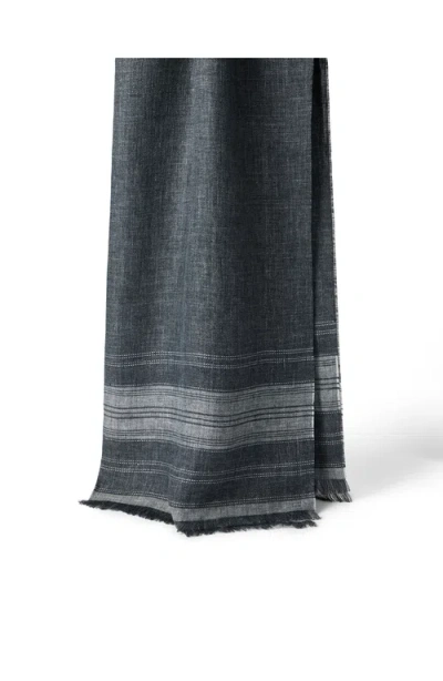 Brunello Cucinelli Embroidered-detail Striped Linen Scarf In Gray