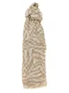 Brunello Cucinelli Animal Print Linen Scarf With Frayed Edges In Multicolor