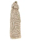 Brunello Cucinelli Animal Print Linen Scarf With Frayed Edges In Multicolor