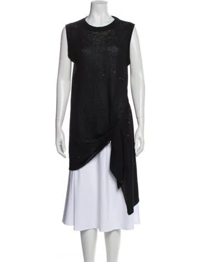 Pre-owned Brunello Cucinelli Linen Scoop Neck Sweater In Black