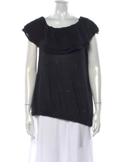 Pre-owned Brunello Cucinelli Linen Scoop Neck Sweater In Blue