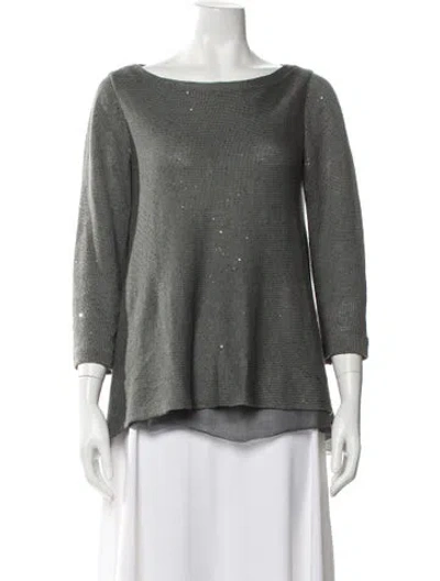 Pre-owned Brunello Cucinelli Linen Scoop Neck Sweater In Gray