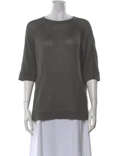Pre-owned Brunello Cucinelli Linen Scoop Neck Sweater In Gray