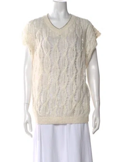 Pre-owned Brunello Cucinelli Linen Scoop Neck Sweater In Neutral
