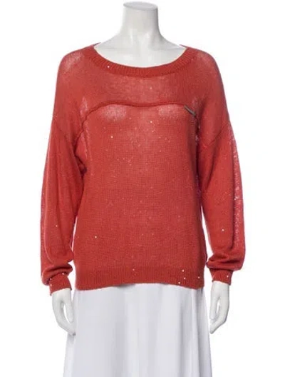 Pre-owned Brunello Cucinelli Linen Scoop Neck Sweater In Pink