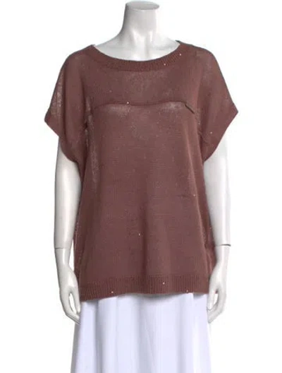 Pre-owned Brunello Cucinelli Linen Scoop Neck Sweater In Pink