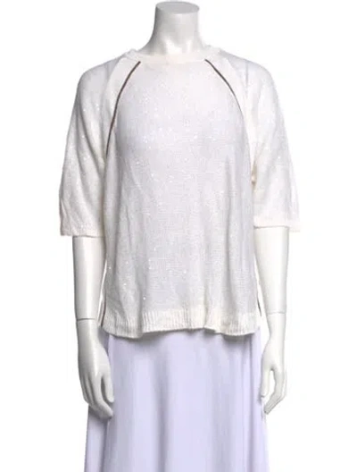 Pre-owned Brunello Cucinelli Linen Scoop Neck Sweater In White